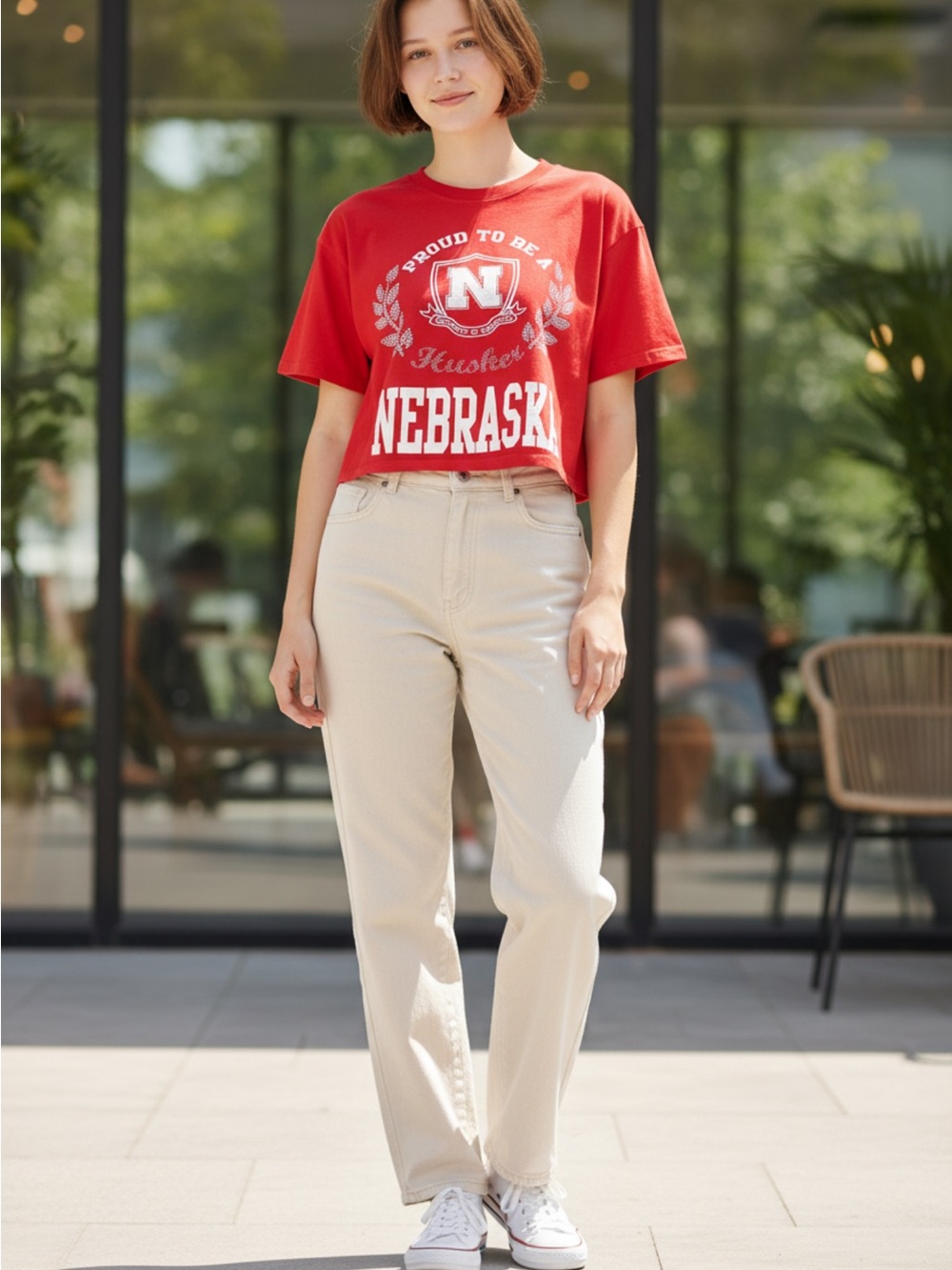 Nebraska Graphic Crop Tee in Red